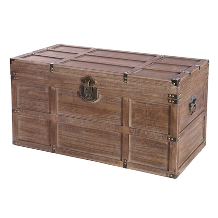 Vintiquewise Wooden Rectangular Lined Rustic Storage Trunk with Latch, Large QI003512L